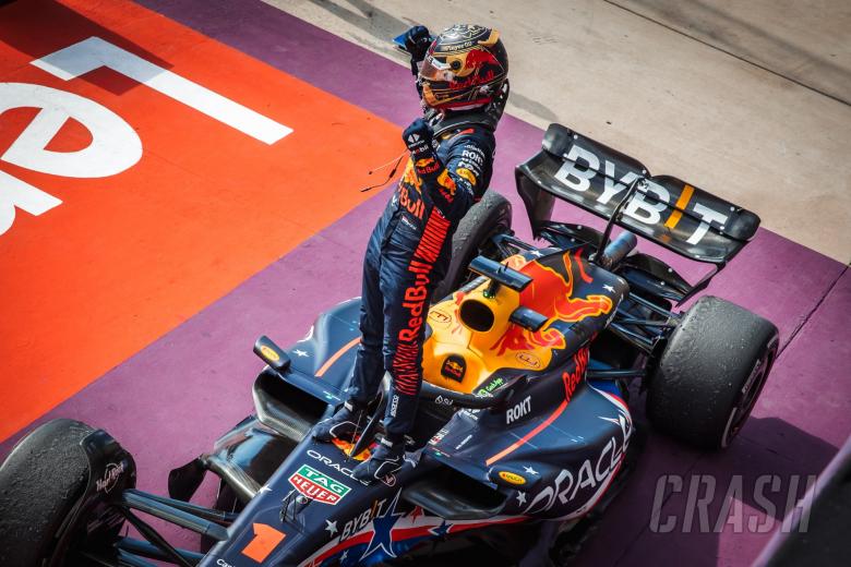 Race winner Max Verstappen (NLD) Red Bull Racing RB19 celebrates in parc ferme. Formula 1 World Championship, Rd 19,